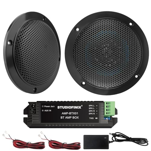 STUDIOFINIX 4-Zoll-wasserdichte Marine-Bluetooth-Ceiling-Speakers für Bad, Küche, Home, Outdoor, Campers, Golfwagen, Boot mit Flush-Mount-Montage (Schwarz)