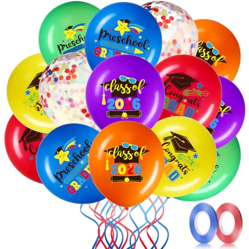 Skylety 50 Pieces 12 Inches Preschool Graduate Party Balloon Decoration Class of 2026 Kindergarten Congrats Grad Latex Balloon for Pre Elementary Celebration Graduation Ceremony Party Supplies(Cute)