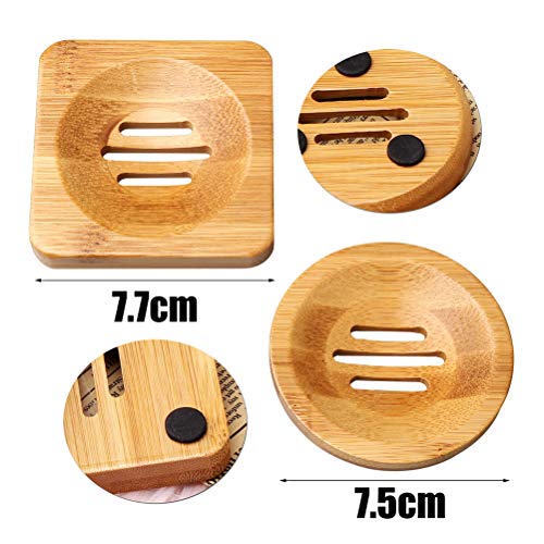 SUMAJU 4 Pcs Wooden Soap Holders Bathroom Soap Dish Natural Bamboo Soap Holder Square & Round Soap Dishes for Home Bathroom