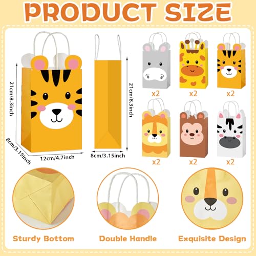 12 PCS Jungle Animals Party Favor Bags Zoo Animal Theme Party Gift Bag Jungle Safari Birthday Goodie Paper Bags with Handles for Kids Boys Girls Baby Shower Birthday Woodland Themed Parties Supplies - Thumbnail 2
