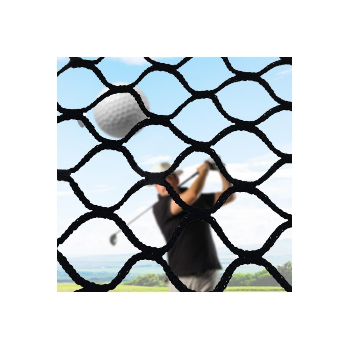 Golf Übungsnetz 3x3m Schwarz - Ballfangnetz mit 2,5x2,5cm Maschen & 300kg Tragkraft, Verstärktes Schutznetz für Drinnen/Draußen, Baseball, Hockey, Garten (inkl. Befestigungsseil)