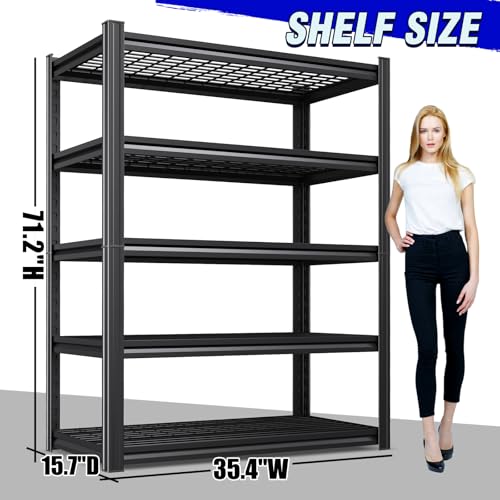 Image of 71 inch garage shelving 5-Tier Heavy Duty Metal Shelving Unit Adjustable Steel Storage Rack, 2500 lb Capacity, Utility Steel Shelf for Garage, Kitchen, Pantry, Warehouse Organizer 71 inchx35 inchx15.7 inch Black