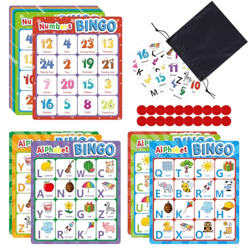 Edumix Alphabet Bingo Game, Letter&Number&Sight Word Bingo Board Games for Toddlers, ABC and 123 Learning Toys for Kids, Toddler Preschool Learning Activities, Family Matching Games