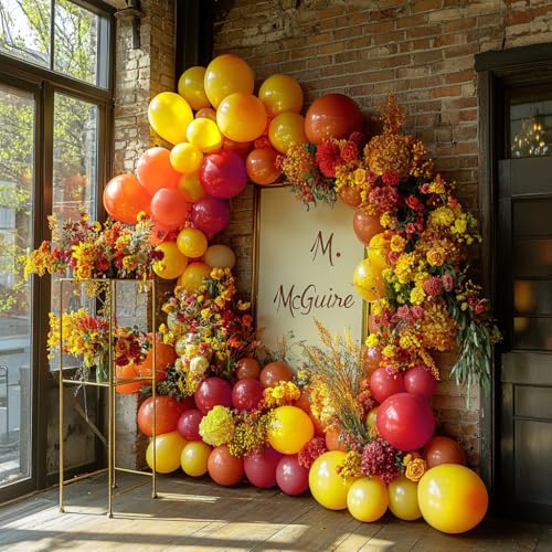 Image of Kelfara Red Yellow Orange Fall Balloons 60PCS 12 inch Orange Yellow Burgundy Latex Balloons with Ribbons for Baby Shower Birthday Fall ThanksGiving Pumpkin Themed Party Decorations