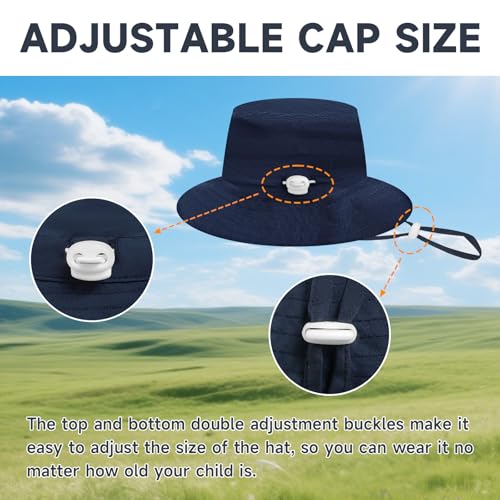 Baby Sun Hat, Toddlers Smile Face Sun Hat, UPF 50+ Sun Protection Summer Hats for 0-5 Years Kids (6-24 Months, Navy and Grey)3