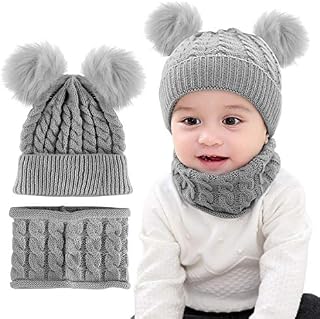 CheChury Toddler Hat and Scarf Set Baby Warm Knit Pom Beanie Cap with Circle Loop Scarf Neckwarmer 1-3 Years