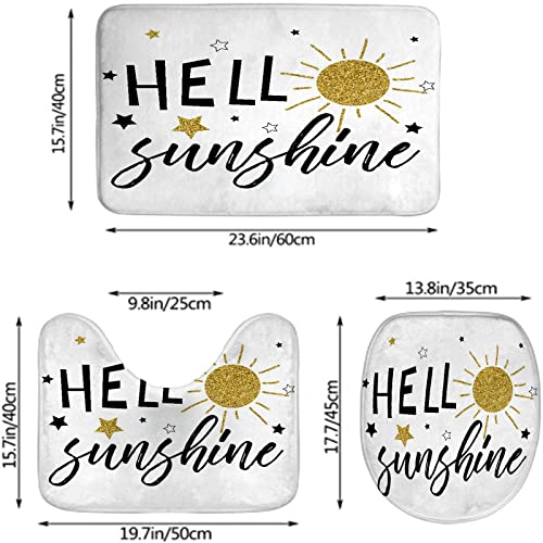 Badezimmerteppich-Set mit 3-teiligem Hello Sunshine-Glitzer-Slogan, waschbarer Badteppich, rutschfest, mit Rückenpolster, Konturteppich und Toilettendeckelbezug – Bild 4
