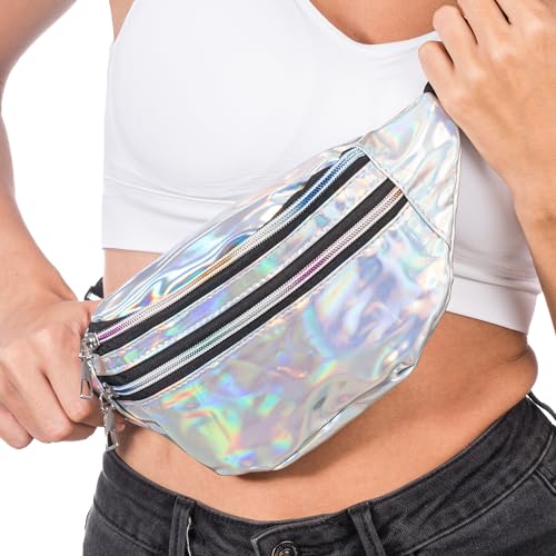 Chaks - Crossbody Moon Bag, bolso holográfico incl. 2 compartimentos, riñonera para festival o fiesta temática