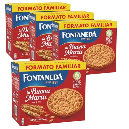 Fontaneda La Buena María Original Galletas María Desayuno Caja Galletas Formato Familiar 1,8kg - Pack de 4