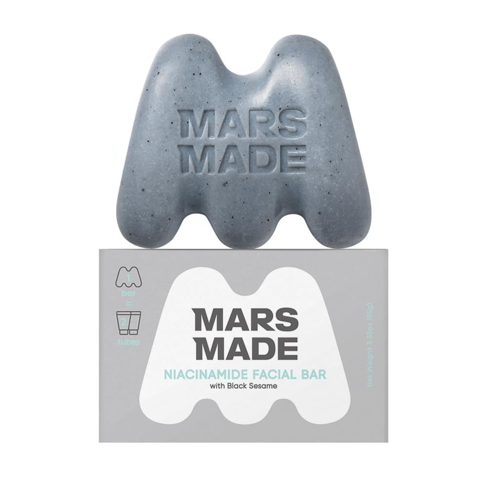 MARS MADE Niacinamide Facial Bar with Black Sesame - Nourishing & Moisturizing Face Wash Soap Bar for All Skin Types - Vegan & Travel-Friendly Korean