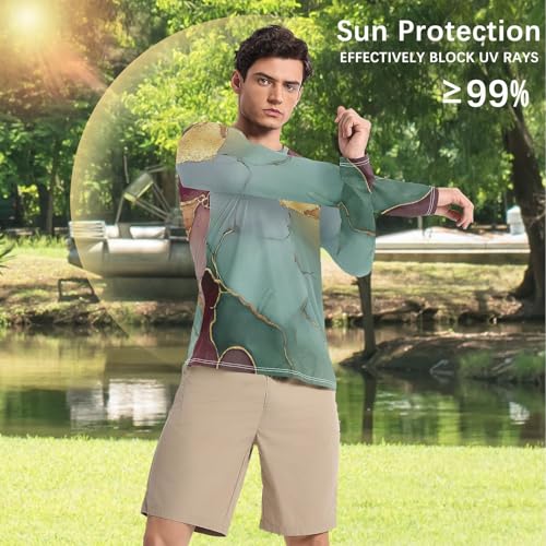 Marble Burgundy Sage Green UPF 50+ Sun Shirts for Men Elastic Round Neck Sun Protection Long Sleeve Outdoors4