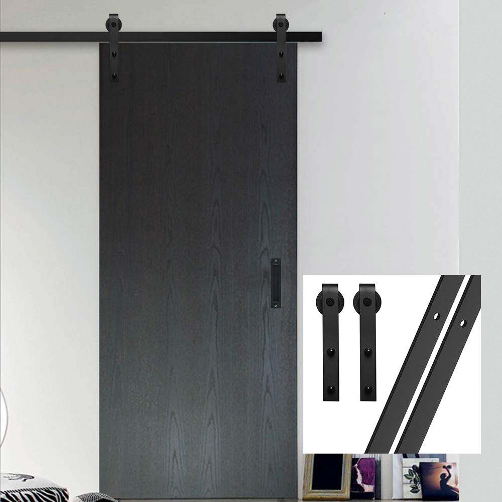 GIFSIN 14.5FT/442cm Sliding Barn Door Hardware Kit - Single Door, J-Shaped Hanger