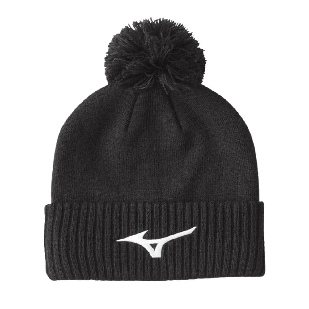 Mizuno Golf Crested Bobble Hat - Unisex Golf Beanie Bobble Hat Black