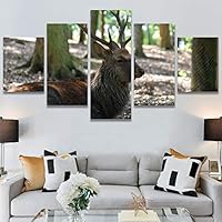 SIGNWIN 5 Panel Canvas Wall Art Animals Deer Modern Artwork for Home Decorations Ready to Hang - 60