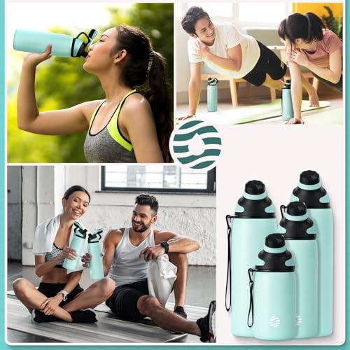 Image of FJbottle 20oz Stainless Steel Insulated Water Bottle No Straw Spout Lid | Double Wall Vacuum Insulated, 18 /8 Stainless Steel, Leakproof, BPA-Free, Sports Flask Ideal For Gym Workout Hiking Travel