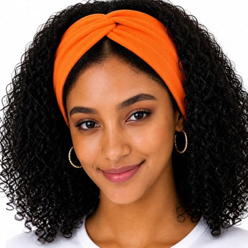 Womens Stretchy Twist Soft Cotton Headbands Solid Colour Non-Slip Fashion Sports Hair Bands for Women Yoga Workout Running (Orange 1 Size)