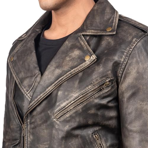 Image of Men's Leather Jacket Cafe Racer Biker Style Retro Stripes Jacket, Motorcycle Racing Leather Jacket Men