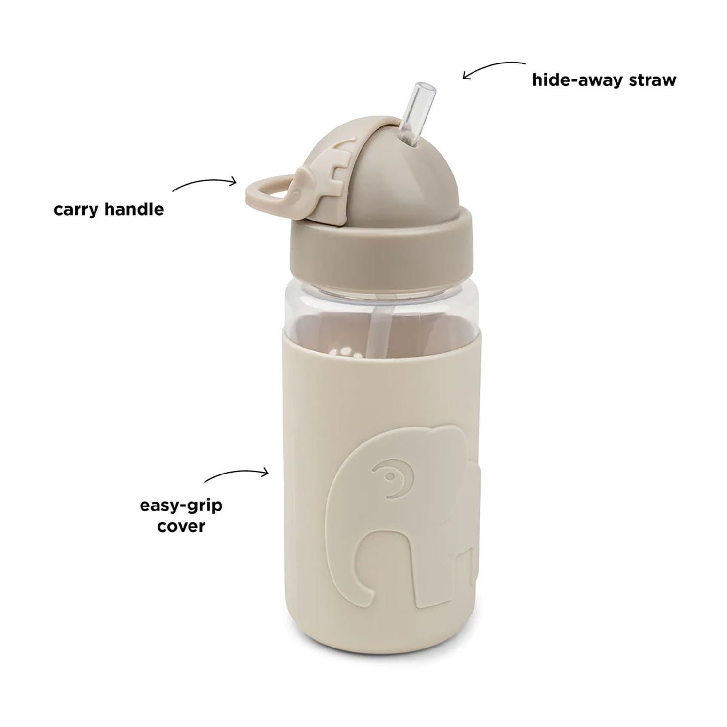 Done by Deer 1039449 Botella con pajita Easy Grip - Elefante Elphee Sand (350 ml)