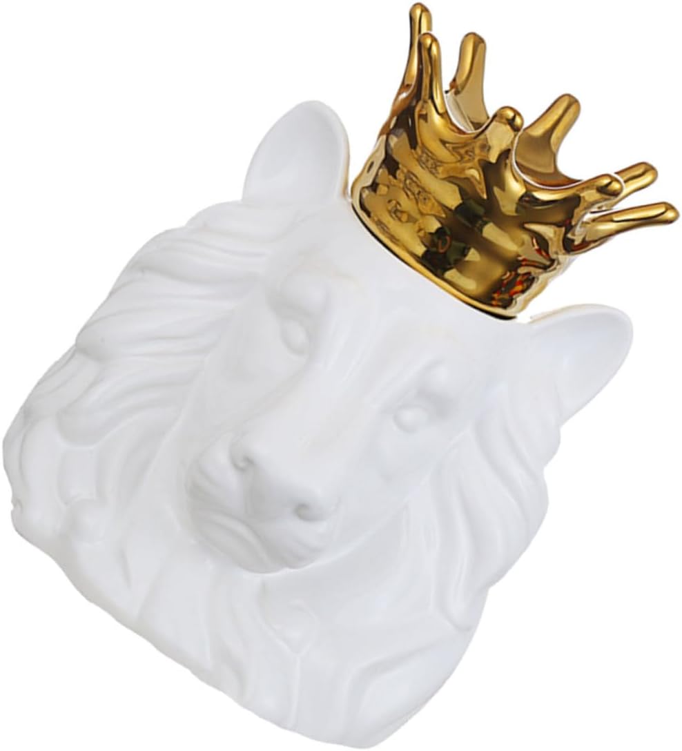 Chic Ceramic Lion Head Storage Jar Elegant Animal Decor for Home Living Room and Office Multifunctional Decorative Jar for Items