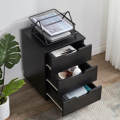 Image of Farini 3-Drawer Under Desk Wooden File Storage Cabinet with Lockable Caster for Home Office,Black,Required Assembly