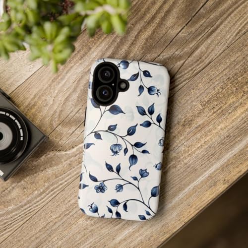 Coque iPhone 16 bleu vigne rigide brillante aux détails d'exception