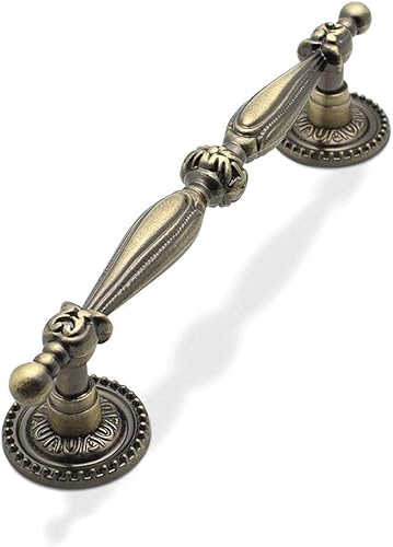 Miniatura 1 de Paquete de 6 manijas de gabinete con acabado de bronce antiguo de 3 12 pulgadas, 3.543 in de espaciamiento de agujeros, tiradores y pomos vintage de