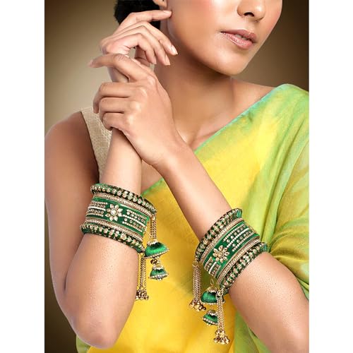 Image of Peora Velvet Silk Thread Kundan Studded Chuda Bangles Set Gift for Women