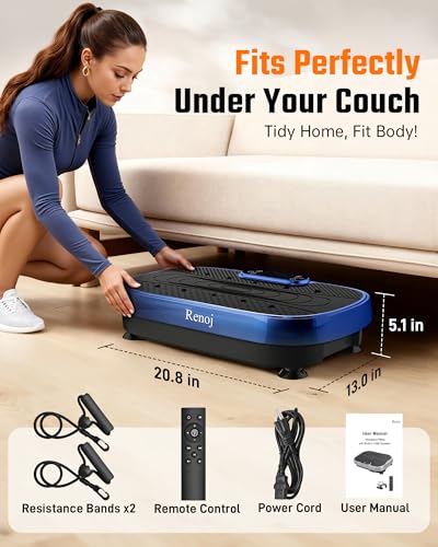 Image of Renoj Vibration Plate Exercise Machine, 3D Whole Body Vibration Platform for Lymphatic Drainage and Muscle Recovery, 455-lb Capacity Fitness Machine with Bluetooth Speaker and LED Display for Home Gym