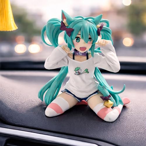 Image of YOURKARTS.COM Hatsune Miku Model, Anime Characters Girls Dashboard Decoration, 15 cm, for Car Interior (Blue Hair cat Girl)