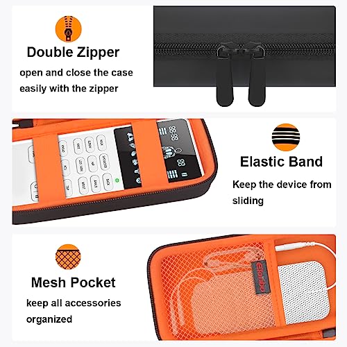 Image of Elonbo Carrying Case for Etekcity TENS Unit Muscle Stimulator Machine, Hard Travel Organize Bag for Electric Pulse Massager, Extra Mesh Pocket Fits Electrode Pads Lead Wires Charger, Black+Orange