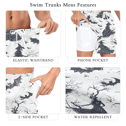 Witch with Bat Men's Swim Trunks with Liner Quick Dry Beach Shorts Swimwear Bathing Suit S-XXL2