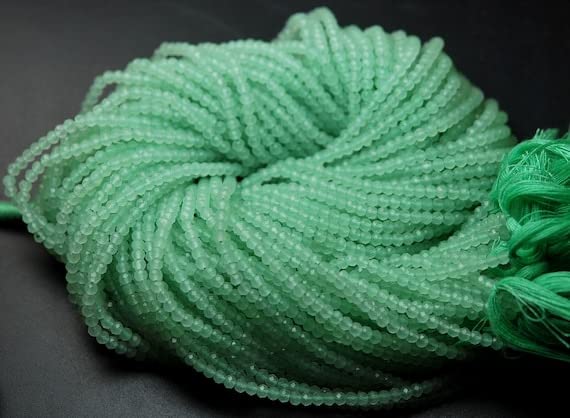 Chalcédoine micro facettée couleur préhnite fil de perles rondelles 3mm longueur 13" (33cm)
