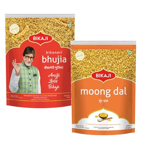 Bikaji Bhujia 1000g and Moong Dal 200g Combo of 1200g (42.33Oz) – Authentic Indian Snacks Family Pack | Crunchy Namkeen, Party Mix, Bar Snacks & Tea-Time Treats