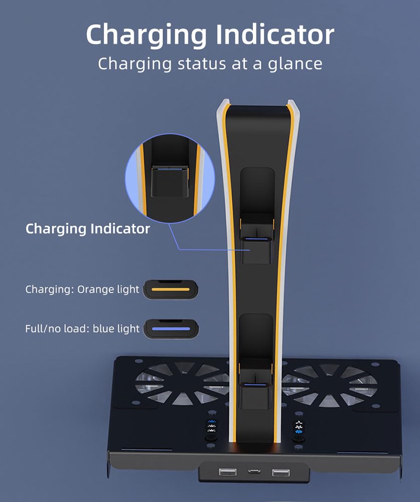 Soporte de pared para PS5/PS5 Slim/PS5 Pro, kit con ventilador de refrigeración y estación de carga, soporte flotante para PS5/PS5 Slim/Disc y consola digital/PS5 Pro, con soporte de pared