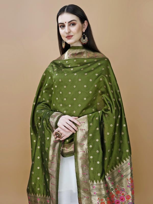 Image of DEVANGI Women's Woven Banarasi Silk Dupatta /Chunni For Women, Floral Print 1 Meter Wide and 2.3 Meter Length Printed Designer Dupatta /Chunni For Girls