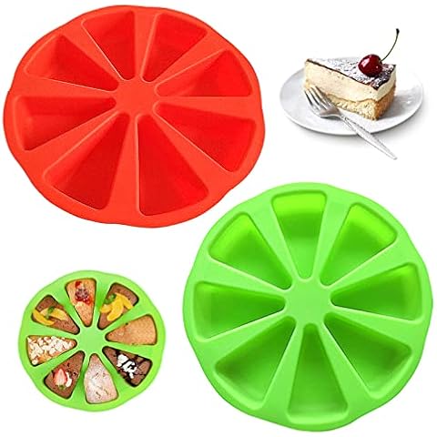 Fahibin 2 Pcs Silicone Baking Moulds, Triangle Silicone Cake Moulds, 8 Cavity Silicone Cake Mold, Pizza Slice Cake Silicone Mould for Bread Cake Chocolate Muffins and Soap Mould(Red and Green) Cover