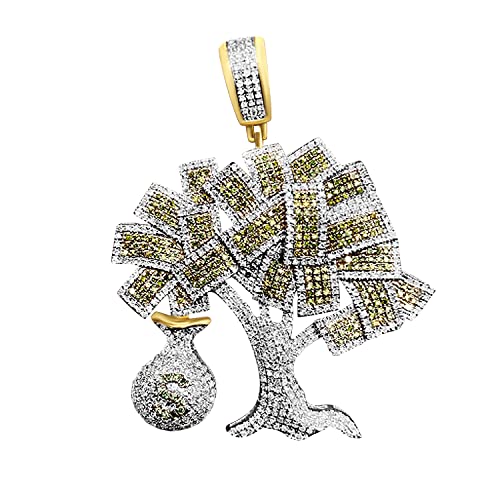 10K Yellow Gold Dollar Money Bag Tree pendant 1.82 ct Diamond Pendant for Men and Women | 2 x 1.2 inch real genuine diamonds charm Pendant (I2-I3 Clarity; G-H Color) | Jewelry Gift Box