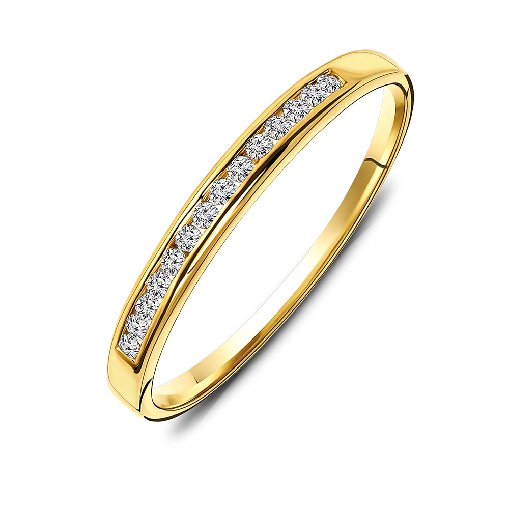 MIORE anillo de compromiso para mujer con diamantes brillantes de 0,10 quilates en oro amarillo 18 K 750 anillo eternidad