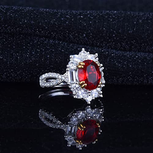 3 Carat Artificial Ruby Ring Inlaid with Precision Simple and Generous Opening Color Treasure Female Ring Fashion Cubic Zirconia high-end Multi-Faceted Cushion-Shaped Ladies Wedding Ring CZC431 (Red)3