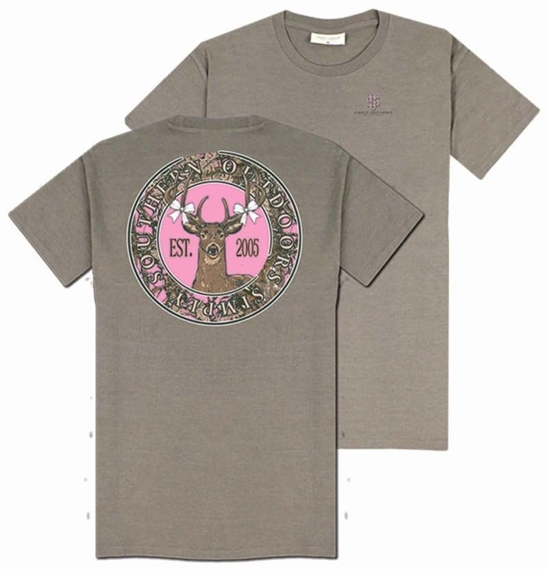 Simply Southern Deer - Pink Camouflage - White Bows - Adult T-Shirt