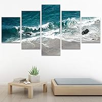 SIGNWIN 5 Panel Canvas Wall Art Beach Blue Coastal Cool Photography Relax/Calm for Home Decorations Ready to Hang - 60