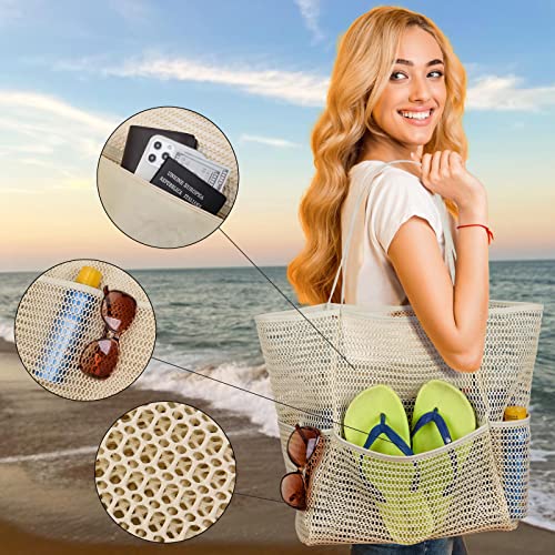 Image of Tainehs Beach Mesh Tote Bag for Women, Large Travel & Pool Bag, Lightweight Vacation Cruise Tote (Inside Out - Flip to Use)