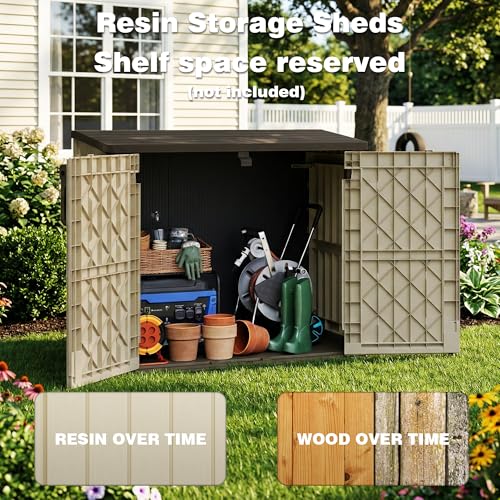 Image of LHBcraft Waterproof Outdoor Storage Box 36 Cu Ft with Lockable Doors, Portable Horizontal Resin Storage Cabinet, Outdoor Storage Shed for Garden