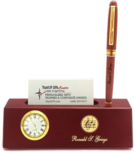Miniatura 10 de Tarjetero personalizado de palisandro sólido con reloj y bolígrafo para hombres