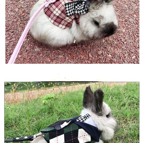 Image of Rabbit Harness and Leash for Walking Escape Proof - Cute Preppy Style Mesh Breathable Bunny Vest Harness Outdoor Training - Also Suit for Ferret Kittn Puppy Small Animals (Forest Green Bow tie,Large)