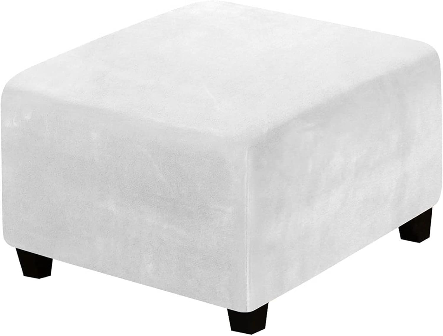 Yekuhe Velvet Ottoman Cover Square Stretch Extra Large Footstool Cover, Dustproof Removable Washable Universal Pouffe Cover With Elastic Bottom Anti-Slip(White,65x65cm/26x26in)