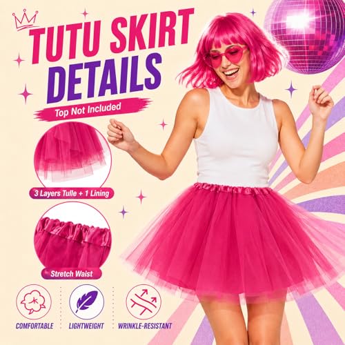 Image of Wesiti 24 Pcs 6 Sets Wigs Tutus Glasses for Women Costume,Rose Red,Lovely