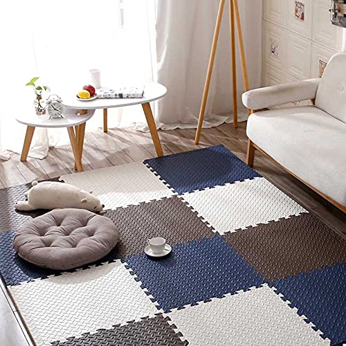 Jlcp Kids Foam Floor Mats, Thickened 2.5 Cm Design Baby Interlocking Floor Mats Waterproof Foam Puzzle Play Mats For Children's Room Décor,Easy To Clean,White+Blue+Brown,24Pcs #TOP23