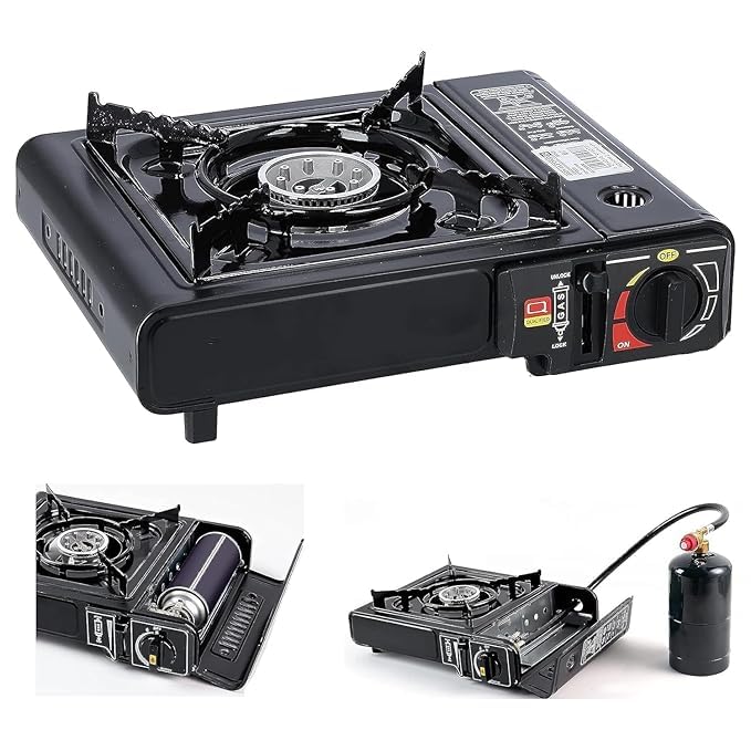 Image of EYUVAA LABEL Portable Gas Stove for Travel with Carrying Case| Dual Fuel Camping Stove for LPG & Butane Cylinder| Compact Cooking Stove for Indoor, Outdoor Camping, Hiking & Emergency Use