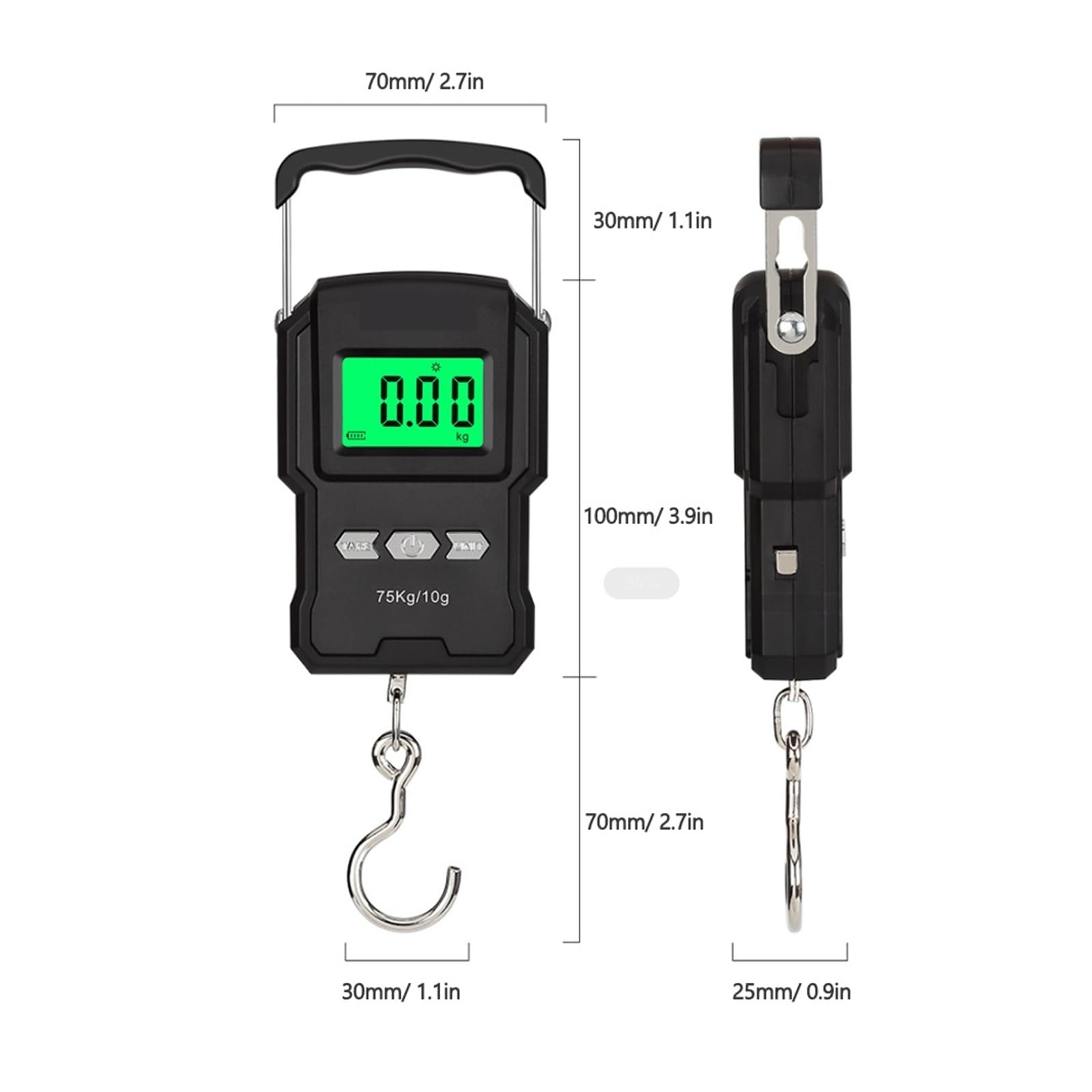 Przenośny Mini Cyfrowy Ręczny 75Kg 10g Haczyk Na Ryby Waga Wisząca Elektroniczne Ważenie Do Bagażu Wyświetlacz LED Saldo